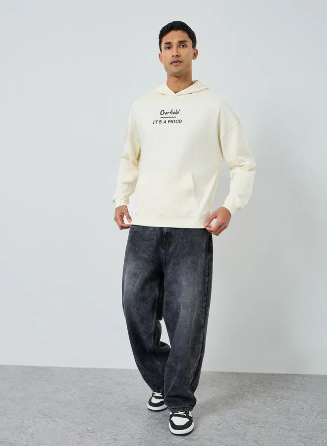 Styli Men Cream Garfield Graphic Printed Hoodie